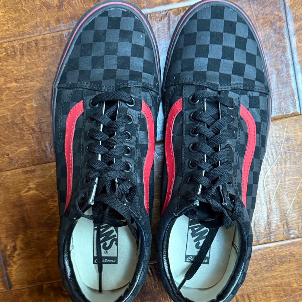 Almost new! Custom Vans Men's Black and Red Checkered Sneakers.Worn once!